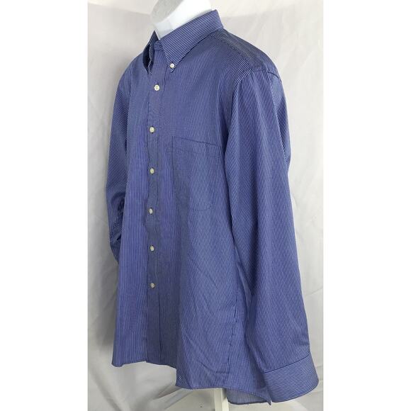 RL chaps Oxford shirt L blue/white stripe long sleeve button up classic pocket - Picture 2 of 4